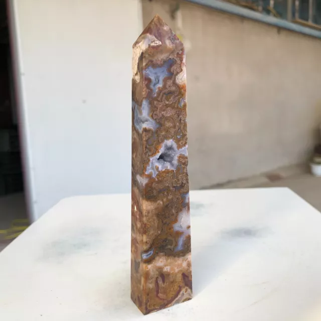 168g Natural Indonesian purple striped agate Quartz Crystal Obelisk Healing P732