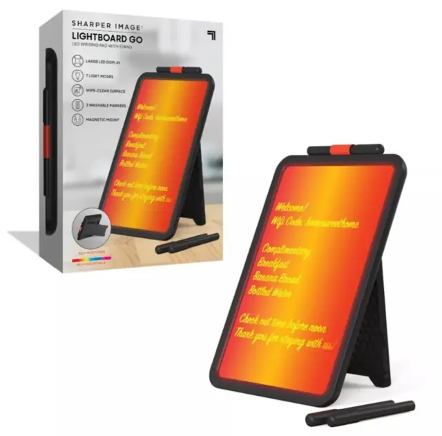 SHARPER IMAGE Light-board Go LED Writing Pad with Stand 4 Piece Set - New In Box