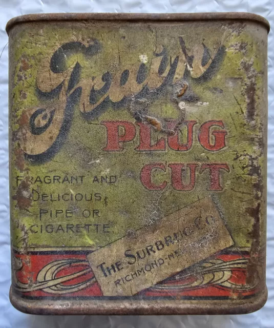 Vintage Grain Plug Cut Pocket Tobacco Tin - Unique Beauty-EMPTY