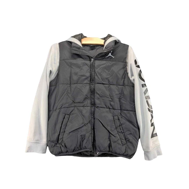 Nike Boys Youth Air Jordan Full Zip Puffer Jacket Coat Size L 12-13 Yrs Black