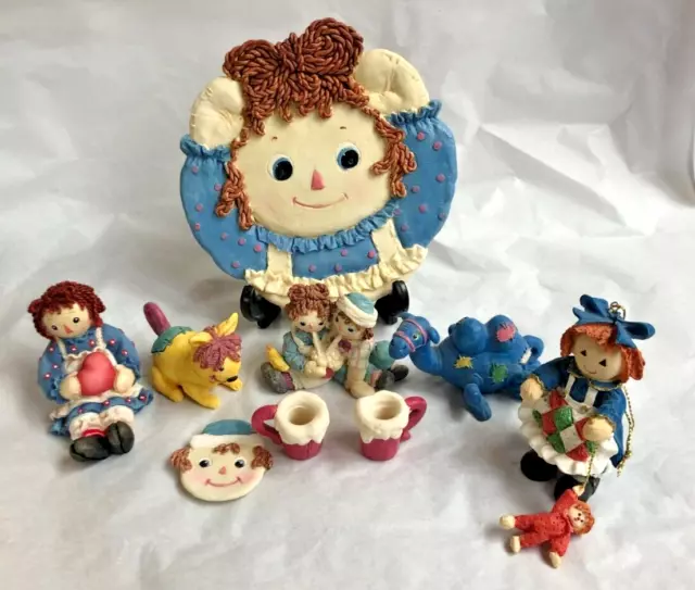 Raggedy Ann Resin  Lot 1996 Tea Set, Enesco Figurine &Ornament