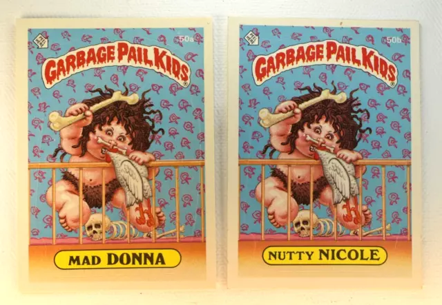 GARBAGE PAIL KIDS MAD DONNA 50a & NUTTY NICOLE 50b GPK OS2, 1985