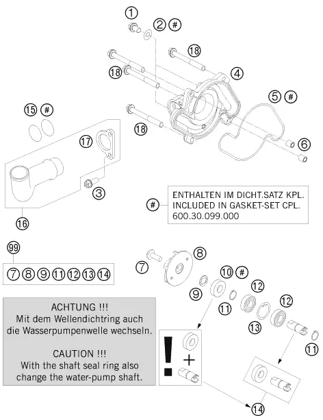 KTM KIT RIPARAZIONE POMPA ACQUA WATER PUMP REPAIR 990 SM  60035055010  cod.99