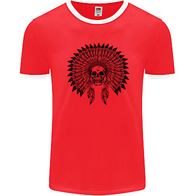 Indian Skull Headdress Biker Motorcycle Mens Ringer T-Shirt FotL