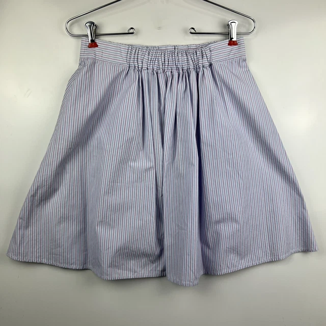 J. Crew womens skirt medium elastic waist cotton swing Blue White Pink Pinstripe