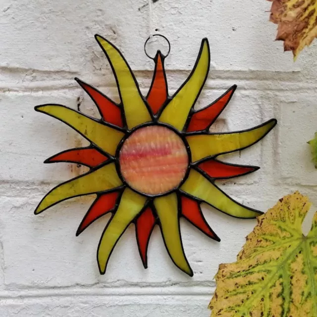 Stained Glass Sun Suncatcher Sunshine Window Panel - Boho Sunburst Wall Decor