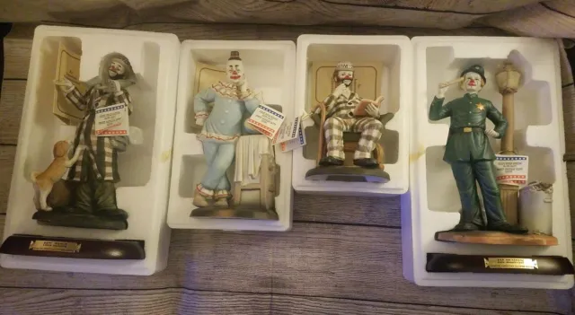Lot of 4 Flambro Famous American Clowns Series Paul Jerome, Jung, Abe Goldstein