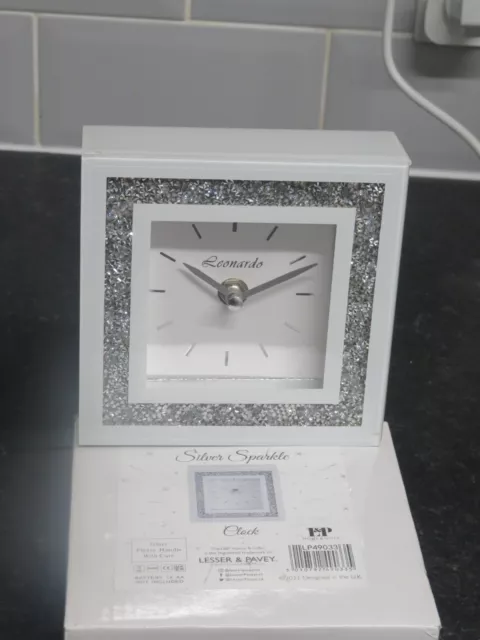 Crushed Crystal Sparkly White Mirrored Glass Square Mantel Clock