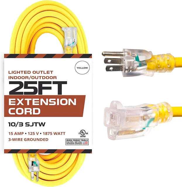 Cable de extensión calibre 10 HIERRO FORGE 25 pies - cable de extensión de 15 AMP con 3 clavijas 10