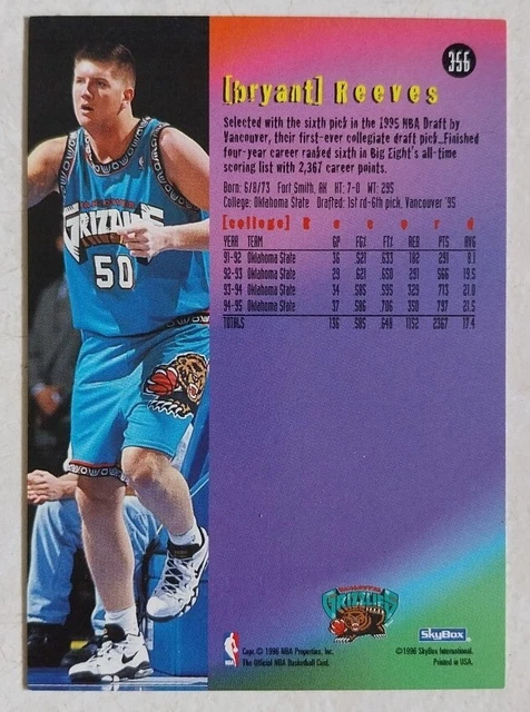 CARTE NBA BRYANT Reeves NBA Hoops 1995-96 #356 Rookie Card EUR 1,50 ...