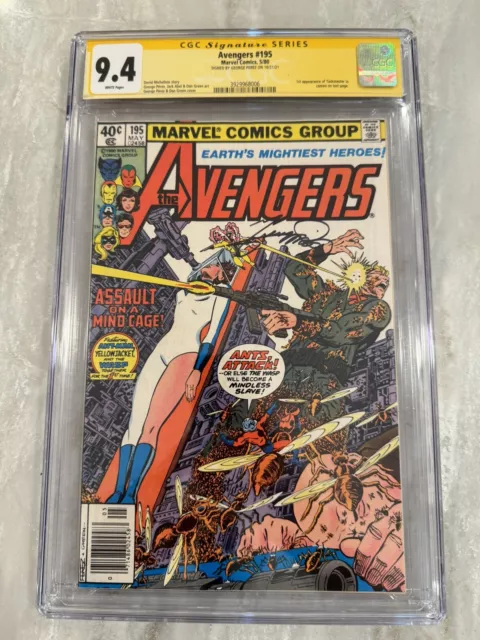 AVENGERS #195 CGC 9.4. Signed George Perez. 1ST TASKMASTER IN CAMEO NEWSSTAND