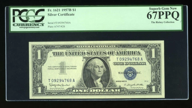 DBR $1 1957B Silver Superb Gem Fr. 1621 TA Block PCGS 67 PPQ Serial T09294768A