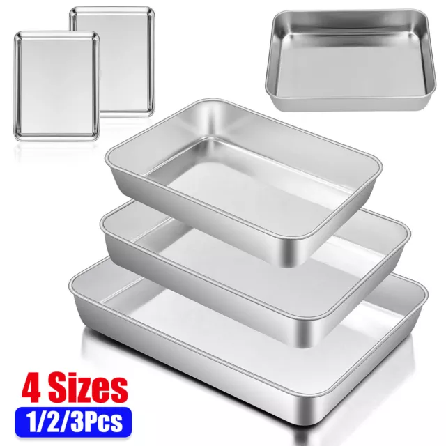 1/2/3PC Stainless Steel Baking Sheet Chef Cookie Baking Tray Toaster Oven Pans