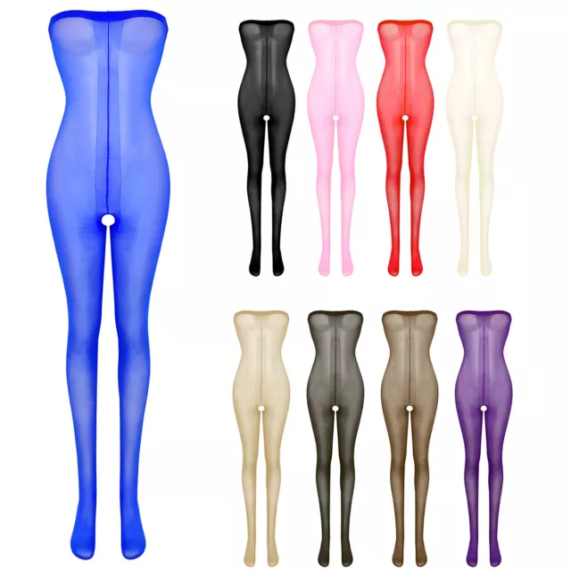 Women Full Body Shiny body stocking Pantyhose Lingerie Crotchless Nylon Stocking