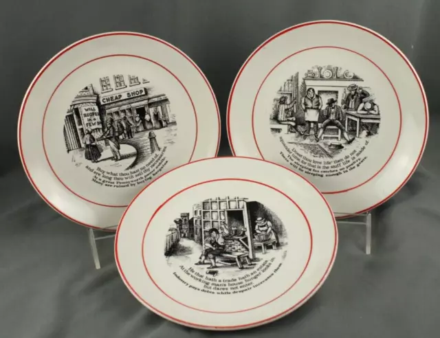 James Kent Old Foley The way to Wealth Plates Set 3 Staffordshire 8"