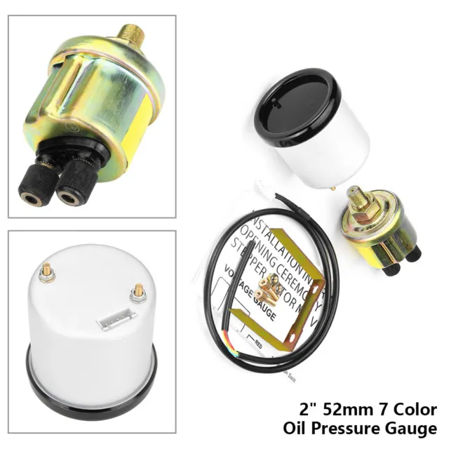2" 52mm Digital LED Öldruckmesser Presse Meter mit 7 Farbe LED 12V + Sensor Kits