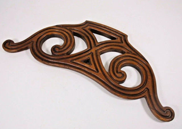 Wood Door Architectural Pediment Furniture 25” Carved Vtg Mod Deco Oak Upcycle 2