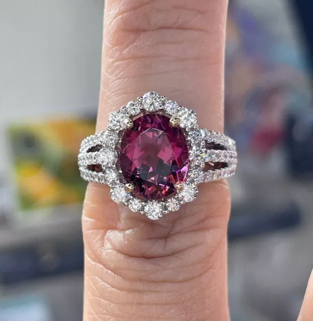 Oval Cut Simulated Pink Ruby 925 Silver Engagement Ring In 14k White Gold Plated