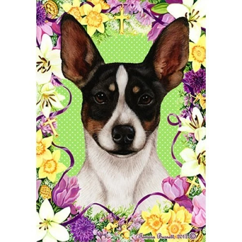 Easter House Flag - Tri Rat Terrier 33324