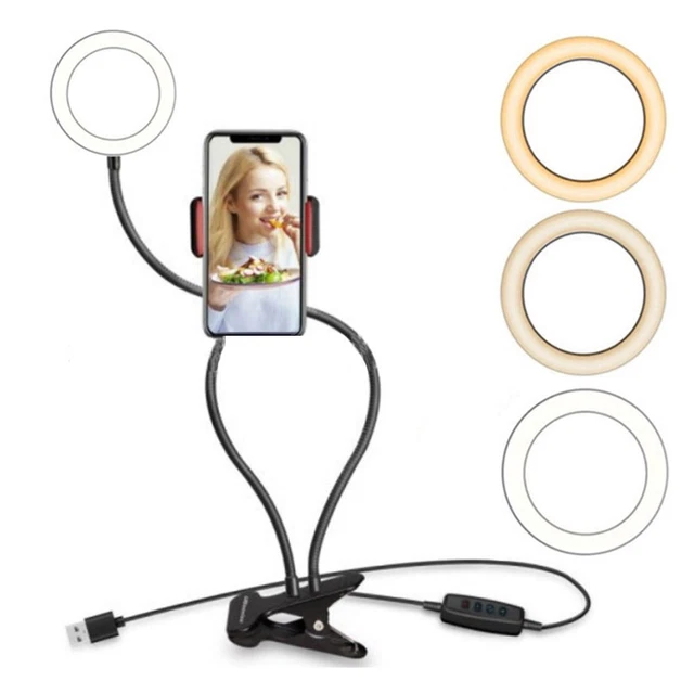 Lámpara Soporte de Teléfono Móvil Brillo Ajustable Luz Soporte Selfie Anillo Luz