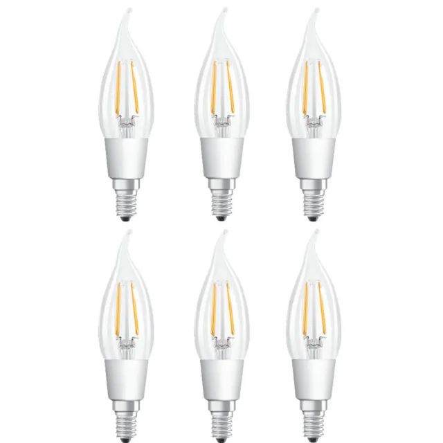 6x Osram LED Filament Windstoß Kerze 4,5W =40W E14 klar GLOWdim DIMMBAR ~UVP 41€