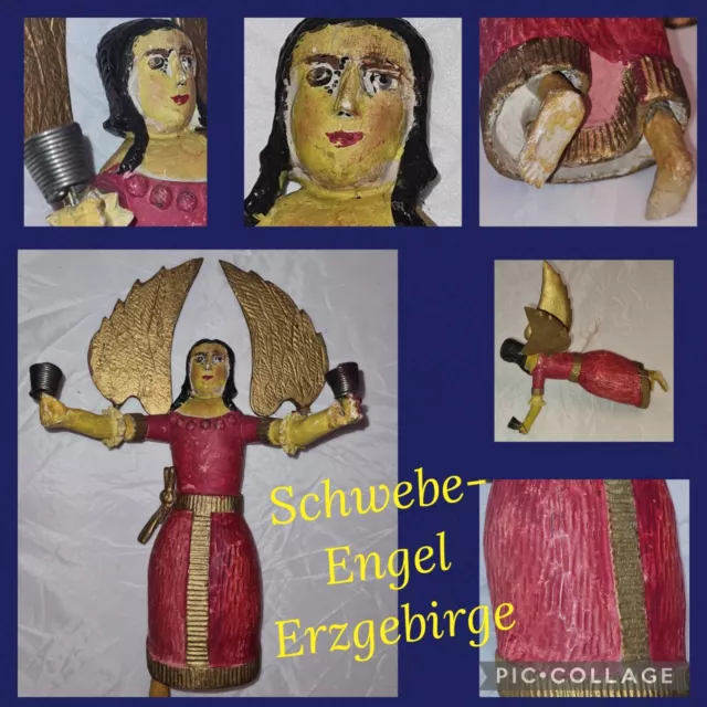 Schwebeengel Erzgebirge uralt ca. 26cm Engel Holz Handarbeit Volkskunst um 1900