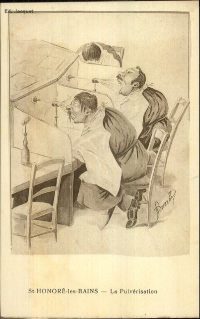 St. Honore Les Bains Frances Spa Comic La Pulverisation  Old Postcard