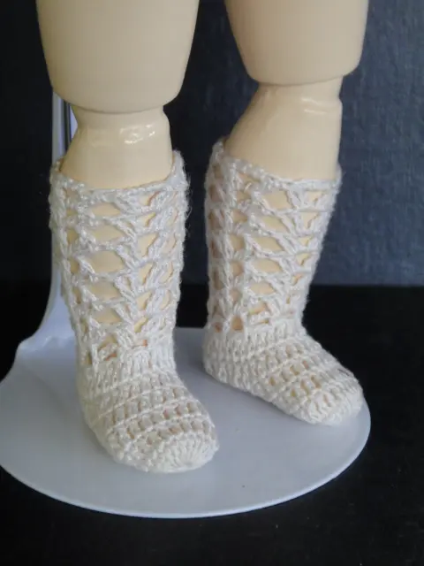 27cm Cotton Doll Socks - BLUE. Handmade Crochet - BEIGE