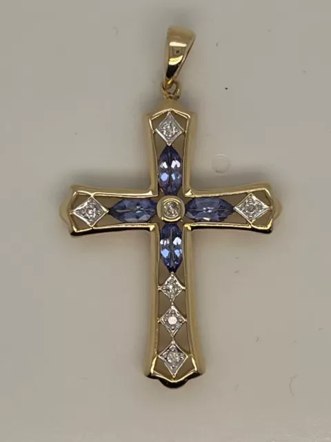 LeVian Tanzanite/Diamond 14 KYG Cross Pendant