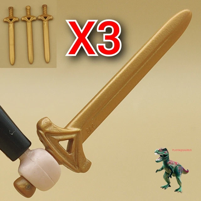 3 épées Dorées Playmobil Pour Chevalier Médiéval - Pièces D'occasion - Thème Templier