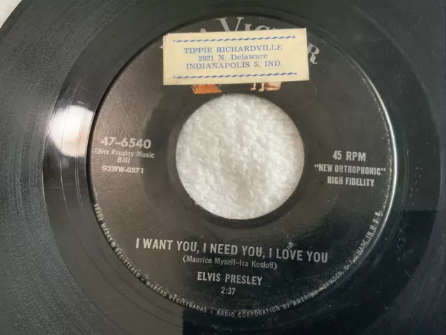 Elvis Presley I Want You, I Need You, I Love You Vinyl RCA Victor 47-6540 G+