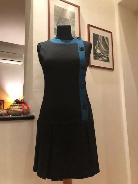 Robe D'Hiver Sandro Ferrone Sans Manches - Taille 40, Noir Avec Inserts Vert Pétrole