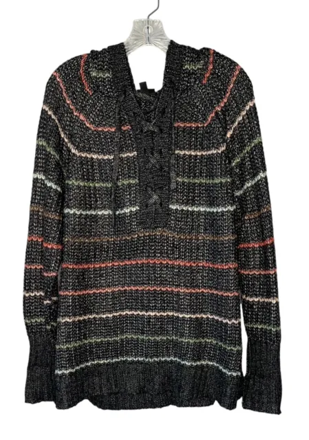 TORRID Black + Silver Striped Chunky Pullover Hooded Raglan Women's Sweater 1X