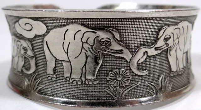 Vtg Elephant Cuff Bracelet Silver Tone Metal Locking Trunks Gypsy Boho Hippy