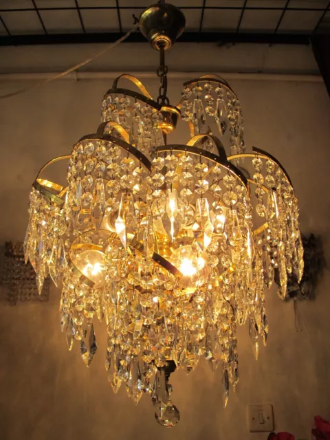 Antique Crystal chandelier, Vintage French Palm style elegant Lighting 1960*s