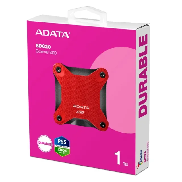 Adata SD620 1TB Red External Solid State Drive, Shock Resistance, USB3.2