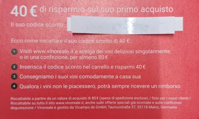 Vinoreale Coupon Sconto 40€ su spesa min. di 80€. Nuovi Clienti. Vino 2