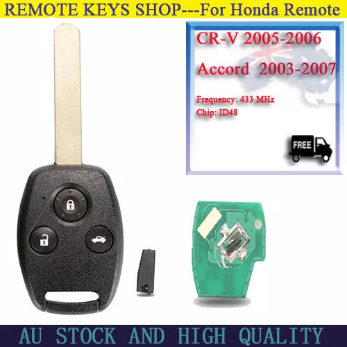 433Mhz ID48 Remote Car Key Fob for Honda CR-V Accord 2003-2005 2006 3 Button