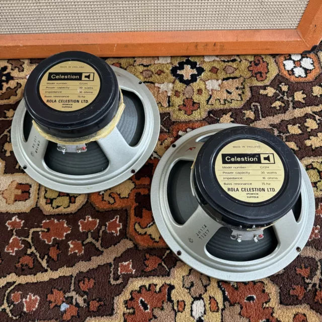 Pair 2x Vintage 1975 Celestion Blackback G12H 30w 16ohm T1217 12" Speaker 1970s*