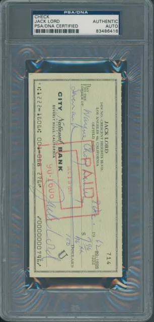 Jack Lord Signed Check PSA/DNA Certified Authentic Auto Autograph *6416