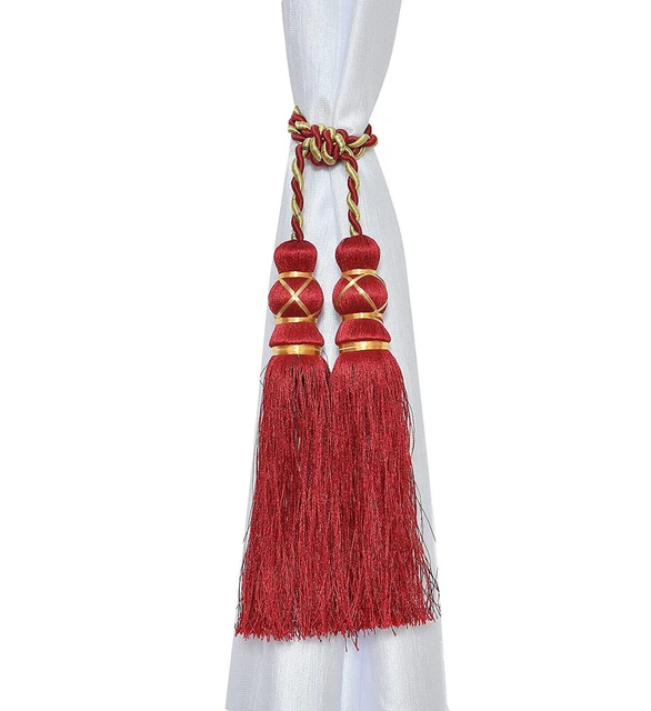 Beautiful Tassel Rope Curtain Holders TieBacks for Home decor Maroon Set of 6