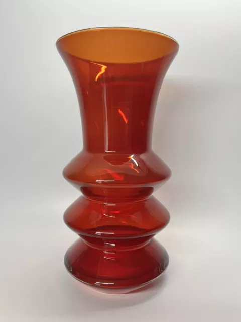 1970s Hooped Scandinavian Red Glass Vase Mid-Century Modern