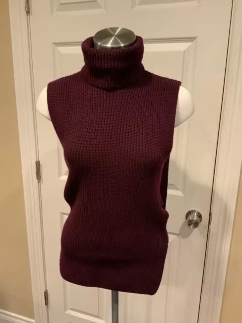 McQ Alexander McQueen Maroon Sleeveless Wool Knit Turtleneck Sweater, Size XS