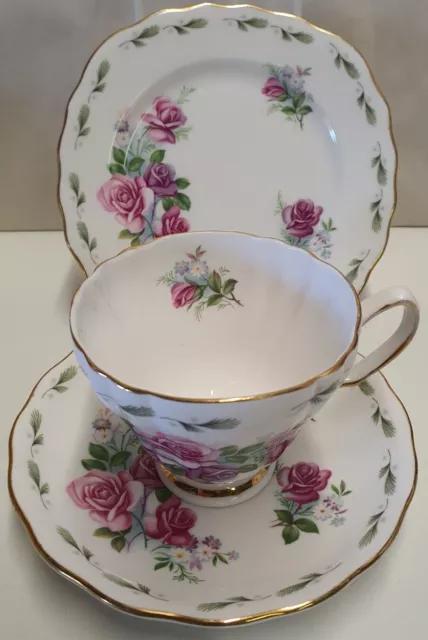 Ridgway Potteries Royal Vale Pink Rose Cup Saucer Plate c1960-72 Made in England