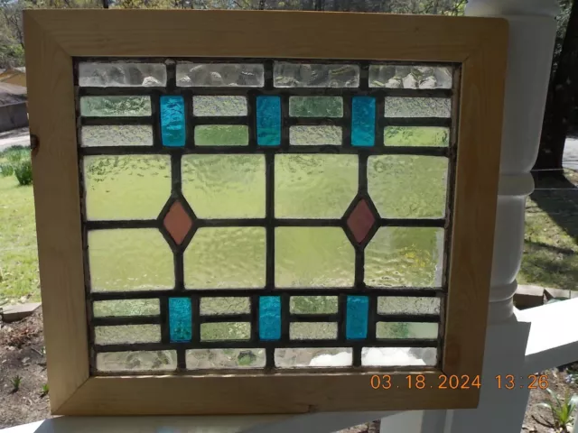 GOVE298 Reframed Older Pretty English Leaded Stain Window 18 1/4" X 16 1/4"