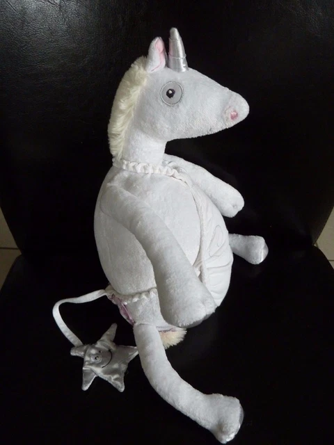 m6- DOUDOU PELUCHE PICWIC LICORNE BLANC ROSE ARGENT ETOILE 37 CMS - TTBE