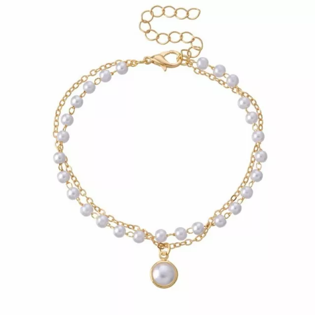 Gold Plated Irregular Pearl Bracelet Bangle Crystal Butterfly Bead Wedding Women