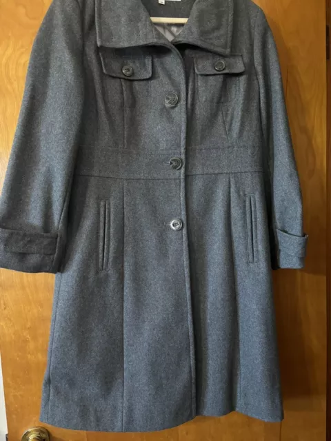 KENNETH COLE New York Women’s Wool Blend Grey Military Medium Length Coat Size 8