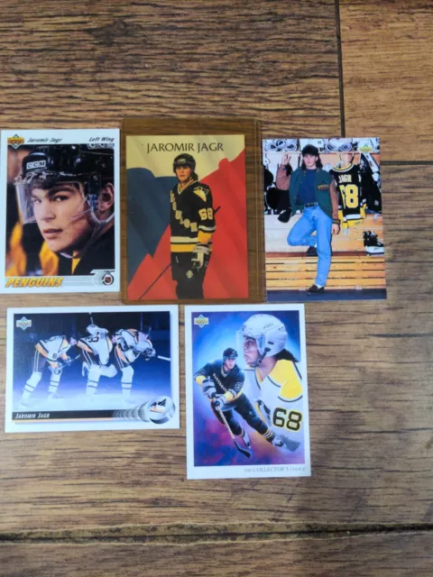 Five Jaromir Jagr Hockey Cards.