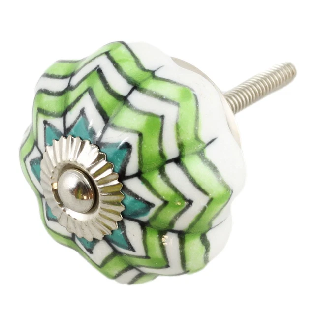 Bouton de meuble en céramique Poignée de porte rosace blanc vert rayures argent